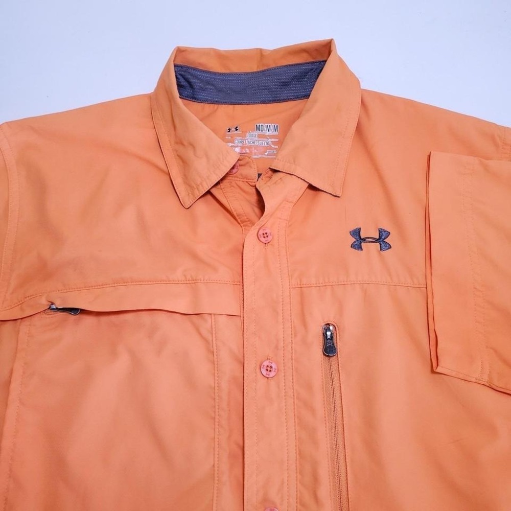 Under Armour Flats Guide Mens Medium HeatGear Fishing Shirt Orange Button Vented